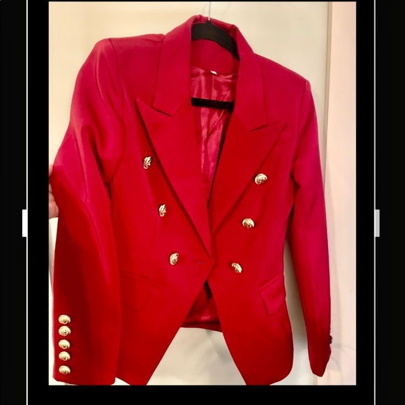 🎀LOVE LABELS 🎀ICONIC DBL BREASTED BLAZER 💫 WINE ✨ SIZE L - Picture 6 of 6